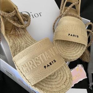 Canvas Embroidered Granville Ankle Tie Espadrille Flat Sandals 36 Cream|Size 38